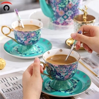 Juego de Tazas de Café y Té de Porcelana Estilo Árabe Europeo, 6 Piezas, 6 Platos, Chapado en Oro, Capacidad de 220 ml, Duradero, Caja de Regalo Marroquí para Fiestas