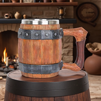 Mug médiéval MCA05 avec poignée vintage en acier inoxydable, tasse à bière en bois pour bar, cadeaux d'affaires en résine pour le stockage du vin