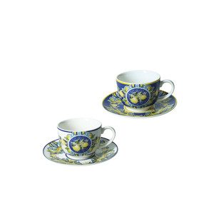 Set di 2 Tazze da Caffè Blu Citrus con Piattini, Set Decorativo di Tazze e Piattini da Tè - Product Image 1
