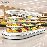 Eilandvormige multideck koelvitrine met luchtsluierkoeling voor supermarkt, fruit, dranken, zuivel, verse levensmiddelen en kruidenierswaren