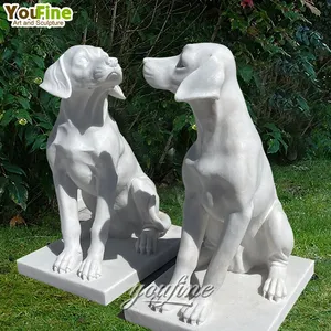 Modern Outdoor Garden Decorative Animal Sculpture Marble Dog Statue Life Size Dog