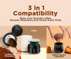 เครื่องชงกาแฟเอสเพรสโซแบบพกพา 3 in 1 ใช้ได้กับแคปซูลและกาแฟบด ชาร์จด้วยไฟ DC แรงดันสูง 20 บาร์ - Product Image 2