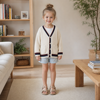 Cardigan tricoté pour enfants à rayures crème, manches longues, boutonné, avec poches, style preppy, vêtement d'extérieur pour l'automne – Grande Vente