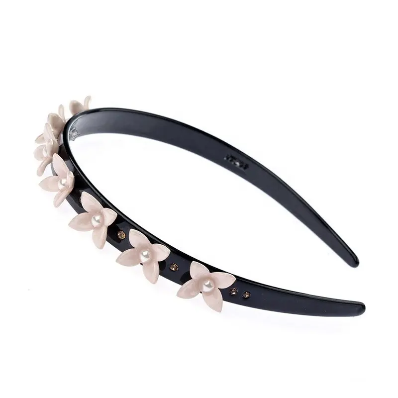 Băng Đô Trang Sức Acetate Phong Cách Hàn Quốc Rhinestone Ngọc Trai Headband Hoa Cô Gái Băng Đô