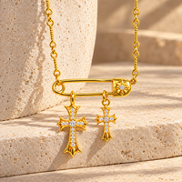 Collier croix ARNAN en laiton avec pendentif double croix épingle de sûreté, style vintage, unisexe, bijoux assortis pour couple, vente en gros, cadeaux d'anniversaire