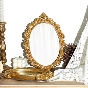 Pháp khắc Retro vàng lá rỗng Thiết kế vật liệu nhựa vàng trang điểm gương trang trí treo gương - Product Image 3