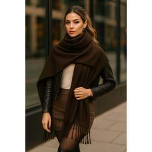 ผ้าคลุมไหล่พู่ห้อยสีเทาแบบชนเผ่า ทรงหลวม สำหรับอากาศหนาว-Sal1296 - Product Image 1