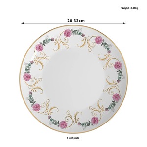 Plato de Porcelana Fina con Borde Dorado, Diseño de Rosas Rosadas Románticas para Celebración del Día de San Valentín, Ideal para Hoteles y Banquetes - Product Image 5