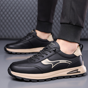 Men's Casual Leather Sneakers Cowhide Low <b>Heel</b> Cushioned Rubber Outsole Leisure Fashion 9266 - Product Image 2