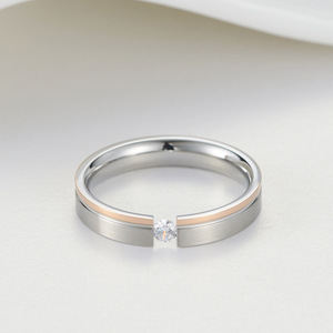 European American Minimalist Women's <b>Ring</b> Rose Gold <b>Titanium</b> Steel Diamond Tension Setting Engagement Geometric Design Brushed - Product Image 4