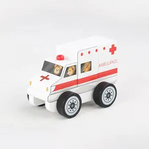 热销新款儿童教育交通迷你木制救护车玩具儿童