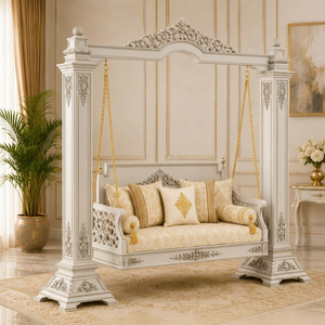 Elegante columpio de madera maciza blanca dorada para el hogar y el balcón, columpio de madera de teca para decoración de la sala de estar, muebles de madera hechos a mano. - Product Image 4