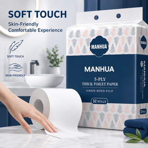 Papier toilette Manhua OEM ODM, 32 rouleaux, 5 plis, pâte de bois vierge, 138g, 145mm, jetable, absorbant, doux, écologique - Product Image 5