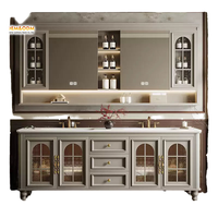 Ensemble coiffeuse moderne en bois massif personnalisable 2026 avec miroir LED et armoire de salle de bain murale en cuivre écologique