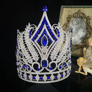 Corona alta de alta calidad con diamantes de imitación, tiara de Reina para boda, belleza nupcial