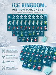 Ensemble de Mahjong américain de luxe Ice Kingdom avec tuiles en acrylique, tapis en peluche et étui portable en cuir véritable - Cadeau élégant pour les soirées jeux - Product Image 1