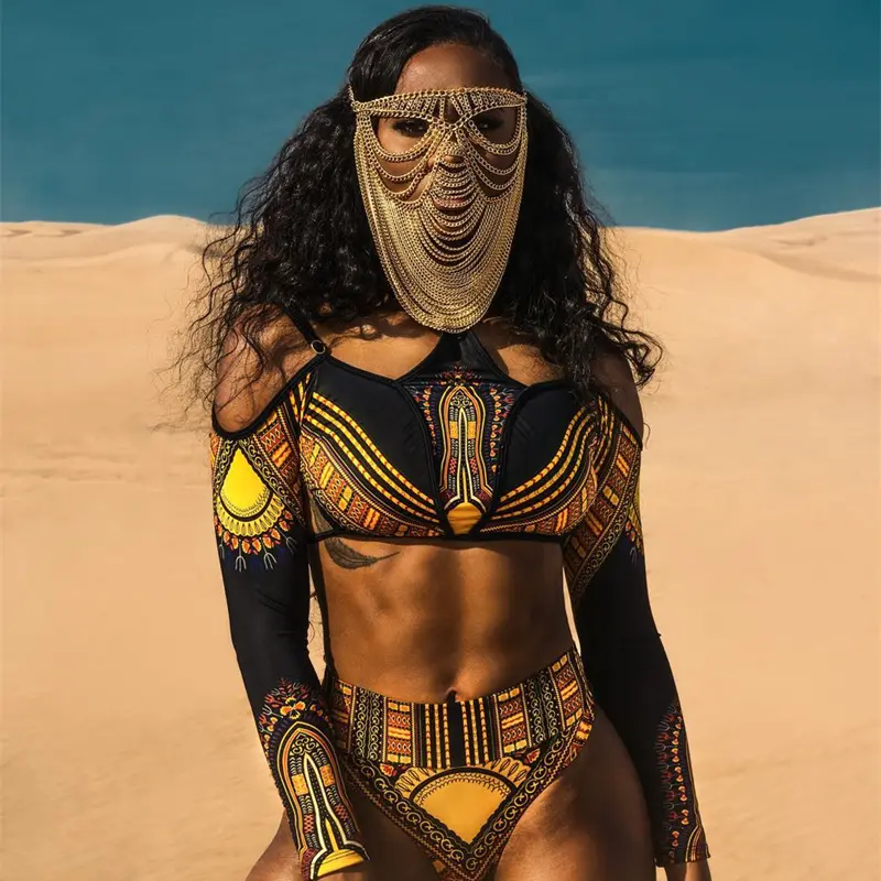 Mode Frauen ein Stück Deep V-Ausschnitt Bade bekleidung transparente afrikanische Print Badeanzug Monokini Plus Size Bade bekleidung