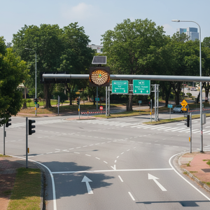 Luce Lampeggiante Solare LED a Frequenza Regolabile in Materiale PC Giallo ad Alta Intensità Prismatica per Incroci Autostradali 300mm - Product Image 1