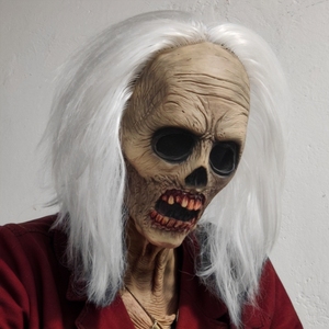 Masque intégral en latex de zombie aux cheveux blancs - Costume amusant et drôle pour Halloween, masque de zombie moelleux et confortable pour adultes - Product Image 4