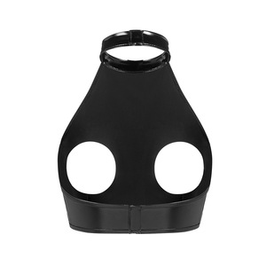 Reggiseno Erotico Sexy con Spalline Incrociate in Pelle Verniciata PVC Lucida Stile Europeo-Americano, che Mostra il Scollo - Product Image 3