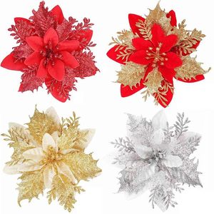 Flores de Poinsettia Artificiales con Brillo, Adornos para Árboles de Navidad, Decoraciones de Tela de Poinsettia Navideñas para Coronas y Guirnaldas Festivas - Product Image 5