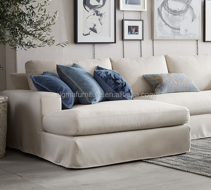 living room furniture home furniture Square Arm Slipcovered U-Shaped Double Chaise sofas Sectionals