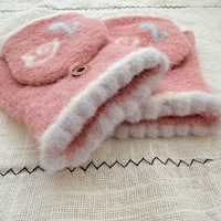 Gants mi-doigts en peluche à motif notes de musique et plumes, style nouveau automne/hiver 2026 pour étudiantes