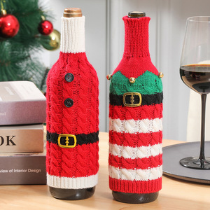 Couverture de bouteille de vin de noël pull tricoté père noël elfe conception décorations de vin de vacances pour la table de fête de noël maison - Product Image 3