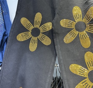 Ensemble veste en jean ample <span class=keywords><strong>sans</strong></span> <span class=keywords><strong>manches</strong></span> ornée de strass <span class=keywords><strong>grande</strong></span> <span class=keywords><strong>taille</strong></span> 2026 et pantalon large - Product Image 3