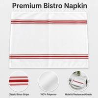 Serviette de table en polyester 100% blanche tissée avec des bordures horizontales rouges pour hôtel, restaurant, café