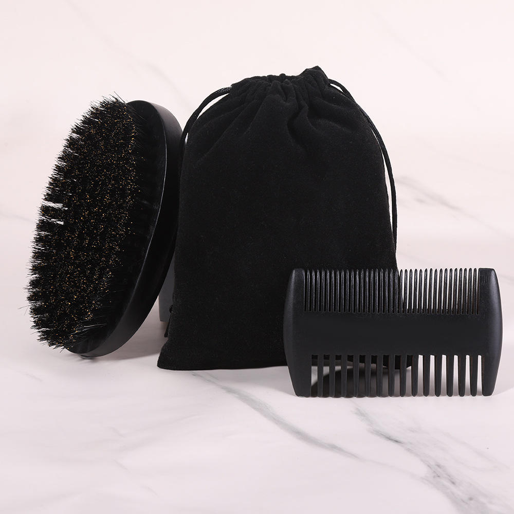 16142 Pennello ovale per barba in vernice nera - Griglia nera, set da 2 pezzi