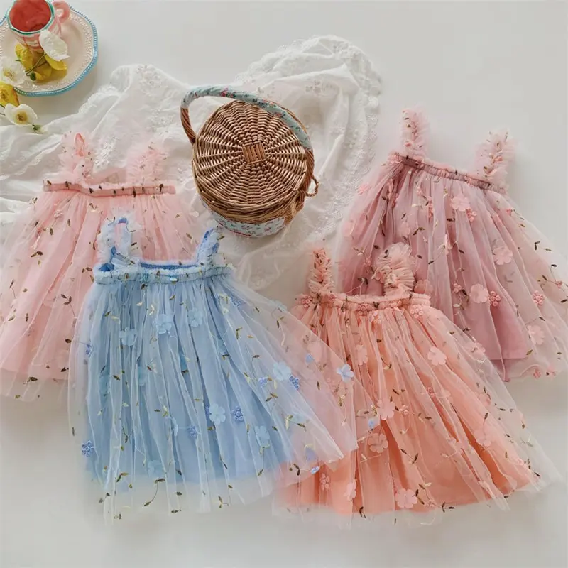 Vestido de verão personalizado para bebês de renda, roupas de menina, vestidos sem mangas para bebês de 1 ano