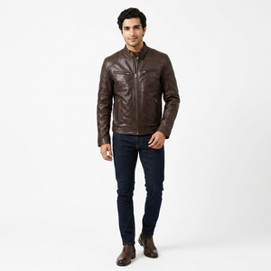 Chaqueta con Capucha de Cuero Vacuno Genuino para Hombre, con Cierre de Cremallera, Estilo Vintage, Bolsillos Transpirables, Precio al por Mayor - Product Image 1