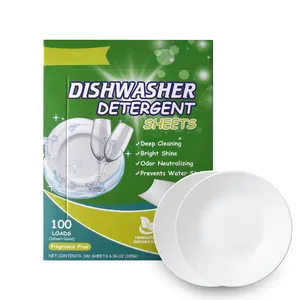 Hojas de detergente para lavavajillas ecológicas para plantas, tiras de jabón para lavar platos sin plástico sin perfume con enzima sólida de alta eficiencia