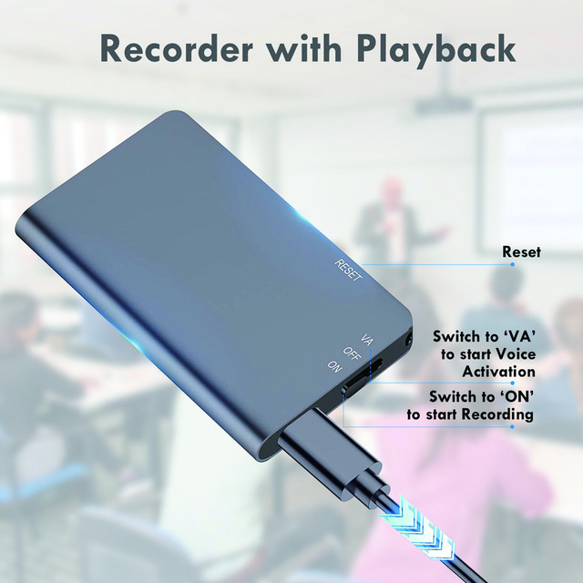 64GB Digital Voice Recorder Long Battery Mini Audio Recording Device with Playback WAV Format Voice Activated