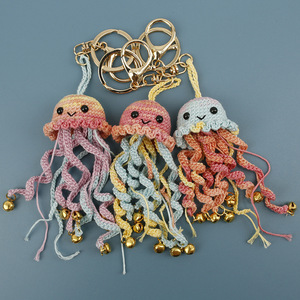 Cartoon Handmade Crochet Jellyfish Keychain Bells <b>Woman</b> Knitted Sea Animal <b>Key</b> <b>Ring</b> Ocean Amigurumi Pendant Girls Birthday Gifts - Product Image 3