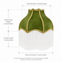Pantalla de Lámpara Vintage Moderna de Terciopelo Verde Oliva Hecha a Mano, Ecológica, con Borlas Negras y Decoración Festoneada, para Lámpara de Mesa para el Hogar