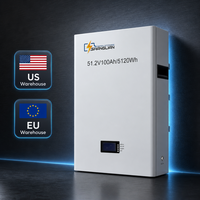 Batterie solaire LiFePO4 51,2V 100Ah 48V 5,12kWh 6000 cycles, système de stockage d'énergie domestique mural pour la sauvegarde de toute la maison