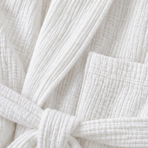 Albornoz de Lujo de Muselina de Algodón 220GSM con Cuello Chal, Ligero, Transpirable, Unisex, para Hotel y Spa, Blanco - Product Image 5
