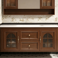 Ensemble de meubles de salle de bain de luxe en bois de noyer avec porte en verre cintrée, armoire flottante et miroir LED intelligent – Fabrication OEM/ODM sur mesure