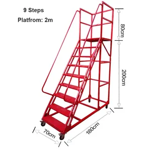 창고 안전 등반 9 단계 2M 300KG 모바일 플랫폼 사다리 카트 안정적인 난간