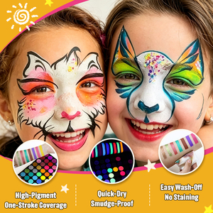 Lot de 40 couleurs de peinture corporelle et faciale professionnelle néon mate nacrée scintillante, hypoallergénique, application facile, anti-bavures - Product Image 3