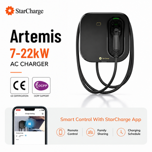 Borne de recharge murale StarCharge Artemis 22 kW triphasée pour véhicules électriques avec interface Type 2, Type 1, NACS, GBT, noire, OCPP, usage commercial - Product Image 1
