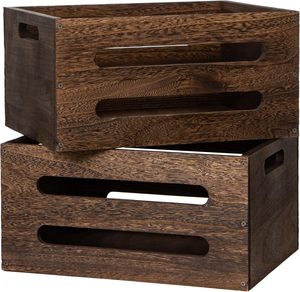 กล่องเก็บของไม้สีน้ำตาลทรงสี่เหลี่ยมผืนผ้า <span class=keywords><strong>2</strong></span> ชิ้น พร้อมหูหิ้ว สำหรับเก็บหนังสือและผลไม้ ขายดี กล่องไม้จัดระเบียบสำหรับใช้ในบ้าน - Product Image 1