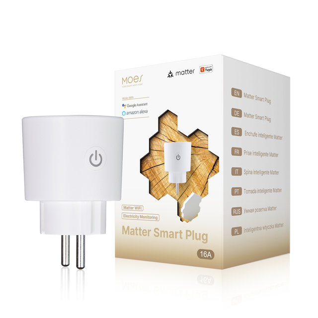 MOES Tuya Smart Matter Plug WiFi Socket 16A Outlet Power Monitor Remote Control Support Apple Home Google Home Alexa Smartthings