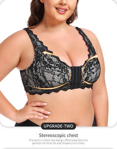 Mulheres XL Plus Size Lace Sheer Bra Push Cup Frente Aberta Lingerie com Suporte Seios Grandes Peitos Enormes Calcinha Diário Padrão - Product Image 3