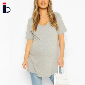 Rahat yaz açık gri analık t-shirt kadın üst tasarım hamile giyim