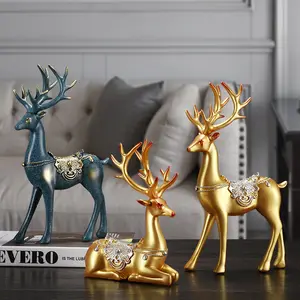 Standing and Sitting Reindeer Resin Large Deer Statues Sculpture Christmas Ornaments Desktop Decoration