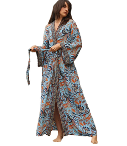 沙滩遮阳人造丝印花防晒开衫比基尼遮阳连衣裙时尚泳装批发 - Product Image 1