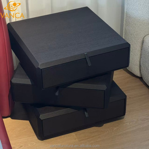 <strong>Antique</strong> Rotating Black Solid Wood Nightstand Unique Design Three Drawer Box Stacked <strong>Bedside</strong> <strong>Tables</strong> - Product Image 4